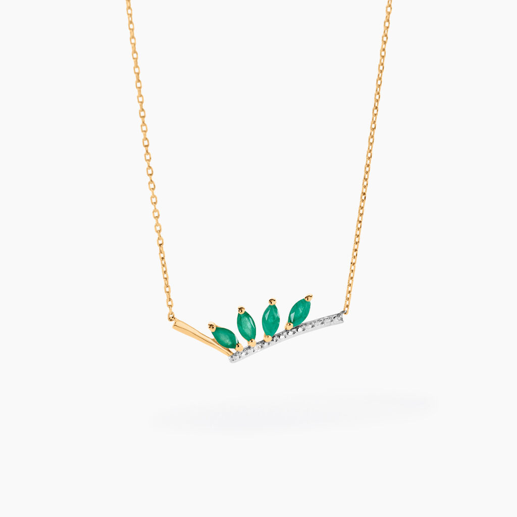 Collier Navette Or Jaune Emeraude Diamant - Colliers Femme | Histoire d’Or