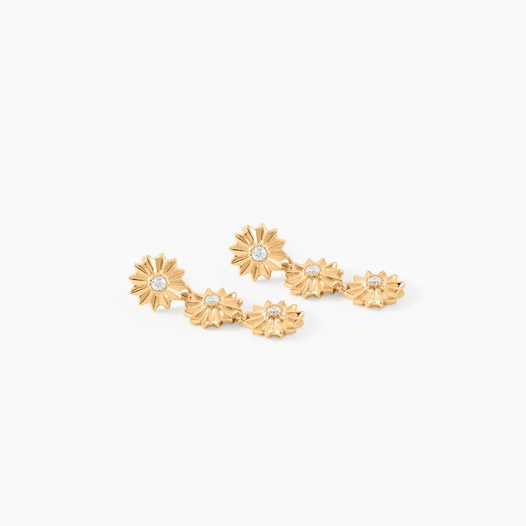 Boucles D'Oreilles Pendantes Sunrays Plaqu&eacute; Or Jaune Oxyde De Zirconium - Boucles d'oreilles pendantes Femme | Histoire d&rsquo;Or