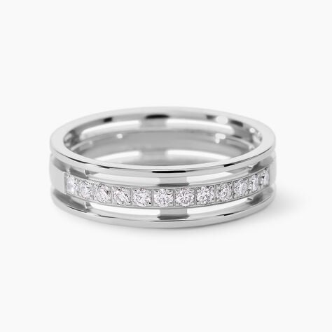Alliance Serti Grains Ajoures Or Blanc Diamant - Alliances 18 carats Unisex | Histoire d&rsquo;Or