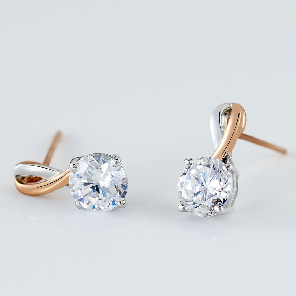 Boucles D'oreilles Pendantes Micheline Or Bicolore Oxyde De Zirconium - Boucles d'oreilles pendantes Femme | Histoire d’Or