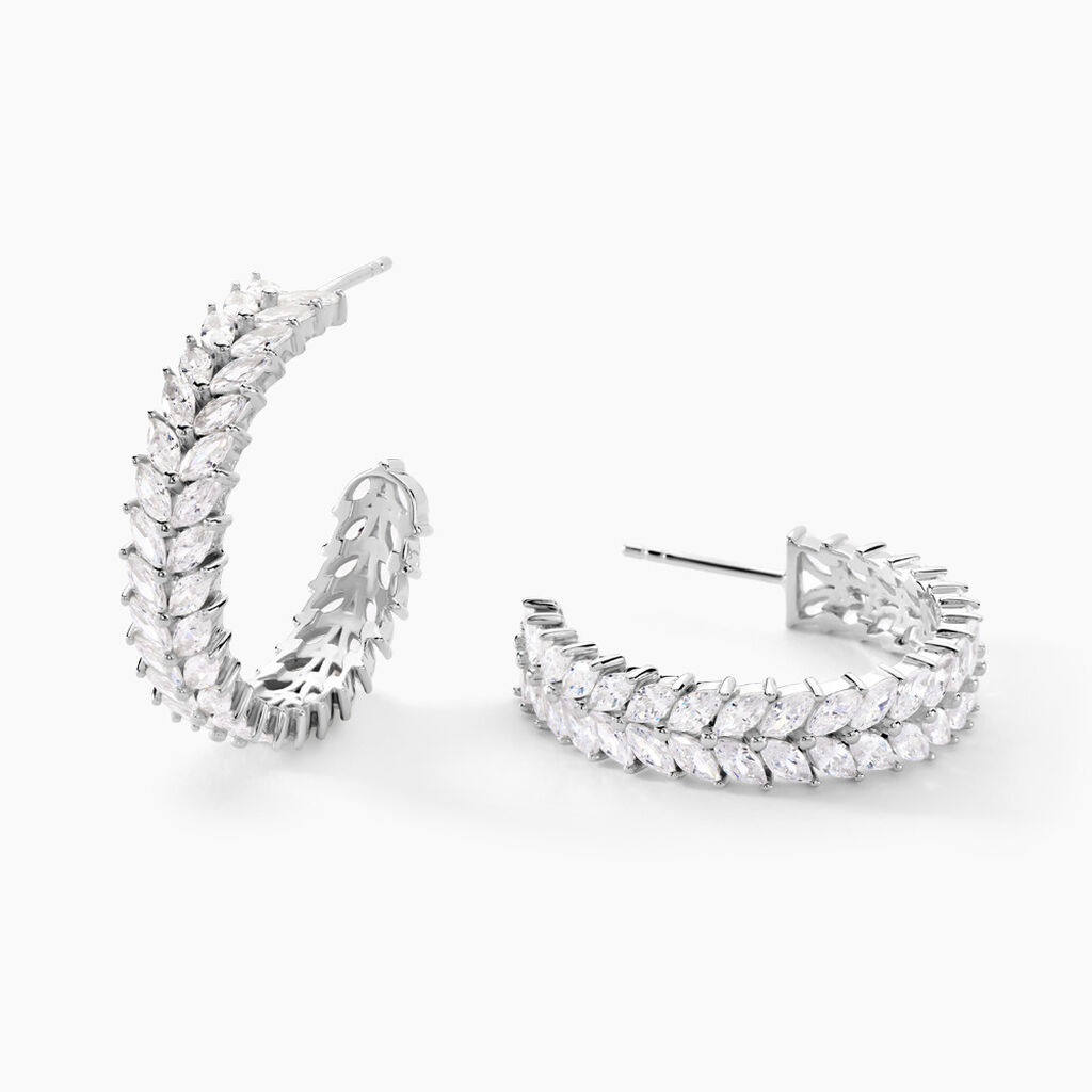 Cr&eacute;oles Jovan Argent Blanc Oxyde De Zirconium - Boucles d'oreilles cr&eacute;oles Femme | Histoire d&rsquo;Or