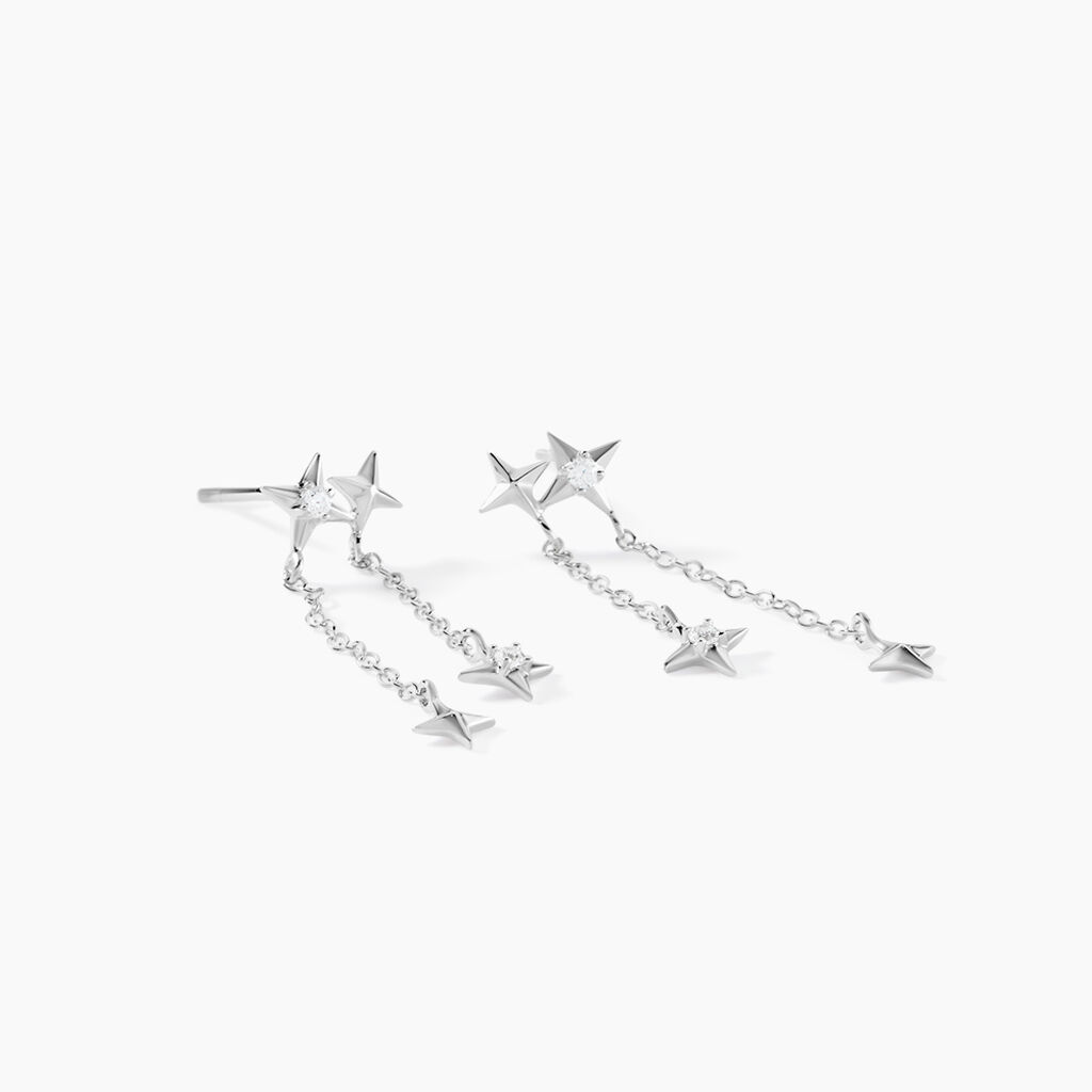 Boucles D'oreilles Pendantes Astre Precieux Argent Blanc Oxyde - Boucles d'oreilles fantaisie Femme | Histoire d’Or