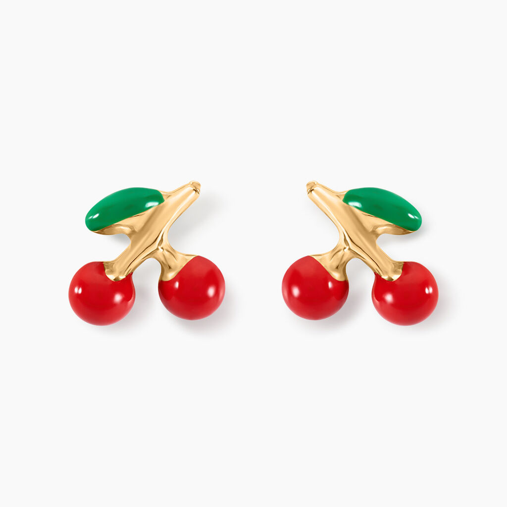 Boucles D'oreilles Puces Cherry Cerise Or Jaune - Clous d'oreilles Enfant | Histoire d&rsquo;Or