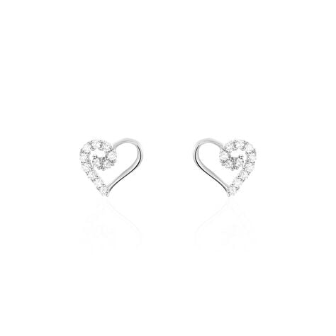 Boucles D'oreilles Puces Daria Cœur Or Blanc Oxyde De Zirconium - Clous d'oreilles Femme | Histoire d’Or