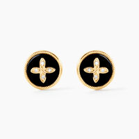 Boucles D'oreilles Puces Talisman Or Jaune Agate Diamant