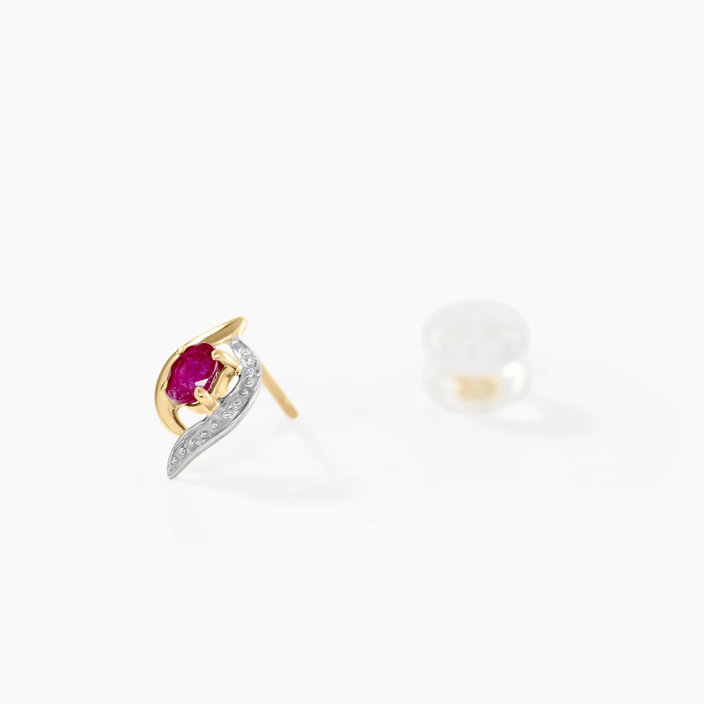 Boucles D'oreilles Puces Lydia Or Bicolore Rubis - Clous d'oreilles Femme | Histoire d’Or