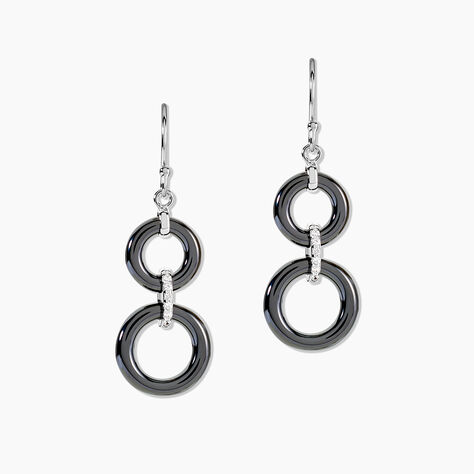 Boucles D'oreilles Pendantes Narcissa Argent Blanc C&eacute;ramique Et Oxyde - Boucles d'oreilles fantaisie Femme | Histoire d&rsquo;Or