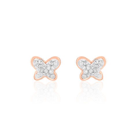 Boucles D'oreilles Puces Evaelle Papillon 0 Or Rose Strass - Clous d'oreilles Femme | Histoire d’Or