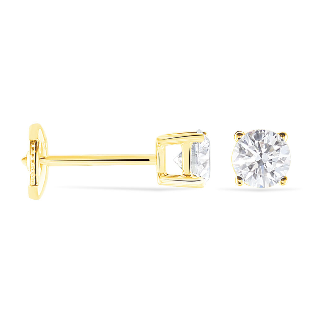 Boucles D'oreilles Puces 4 Griffes Or Jaune Diamant Synthetique - Clous d'oreilles Femme | Histoire d’Or