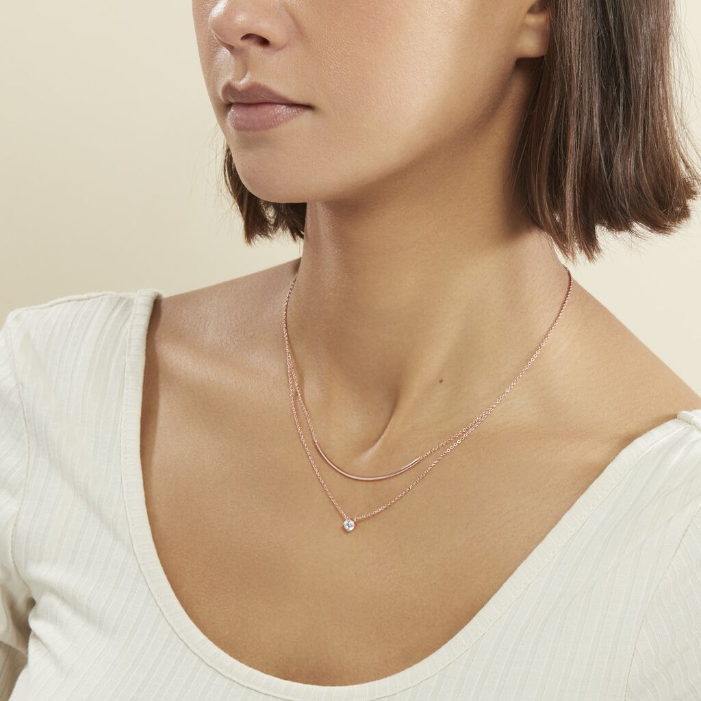Collier Ruth Argent Rose Oxyde De Zirconium - Colliers doubles et triples cha&icirc;nes Femme | Histoire d&rsquo;Or