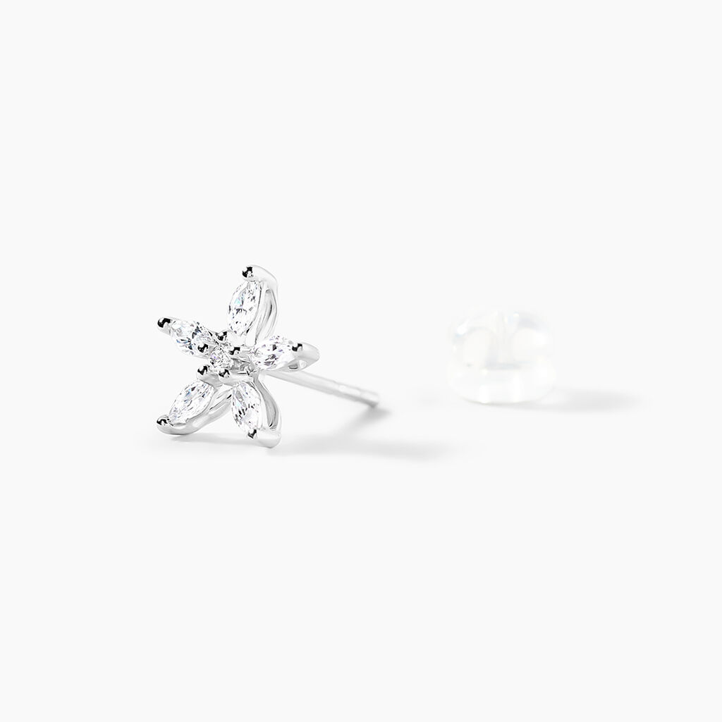Boucles D'oreilles Puces Horcia Or Blanc Oxyde De Zirconium - Clous d'oreilles Femme | Histoire d&rsquo;Or