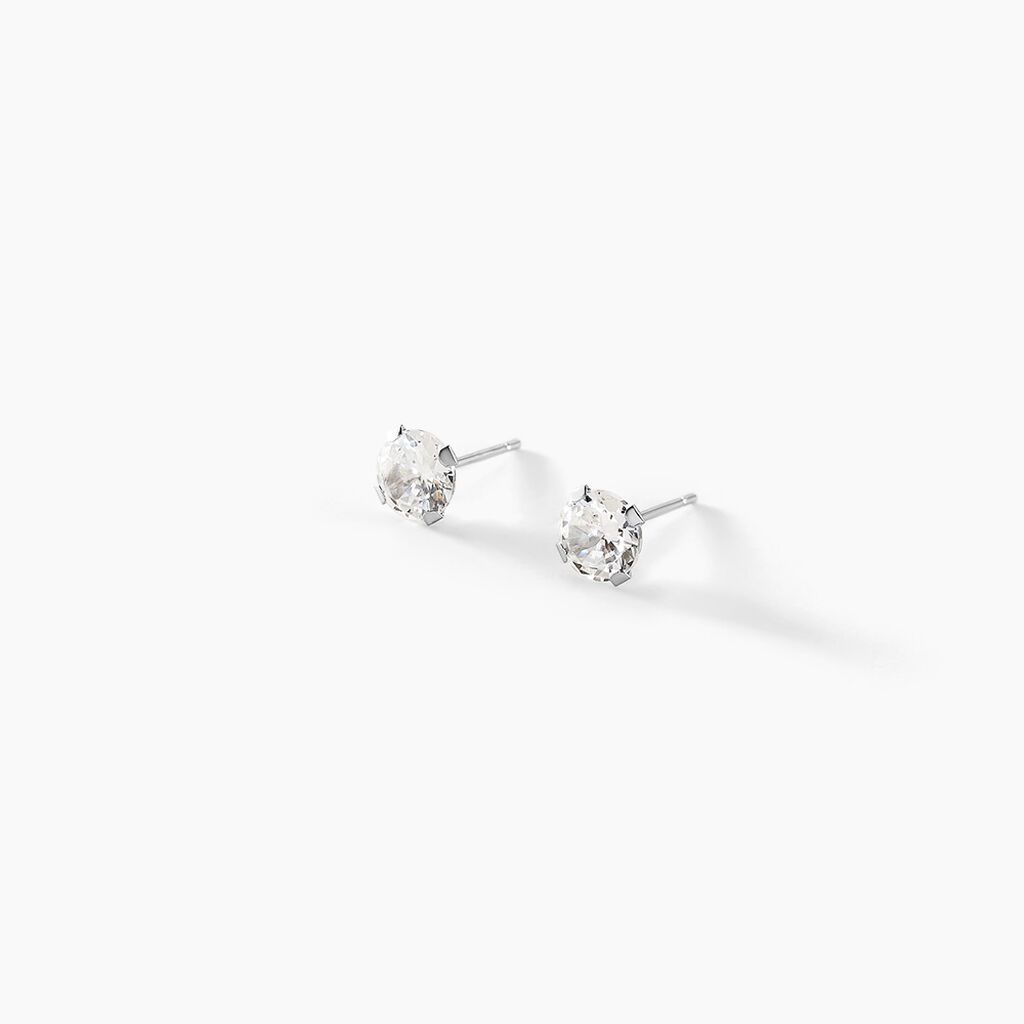 Boucles D'oreilles Puces Eddie Or Blanc Oxyde De Zirconium - Clous d'oreilles Femme | Histoire d&rsquo;Or