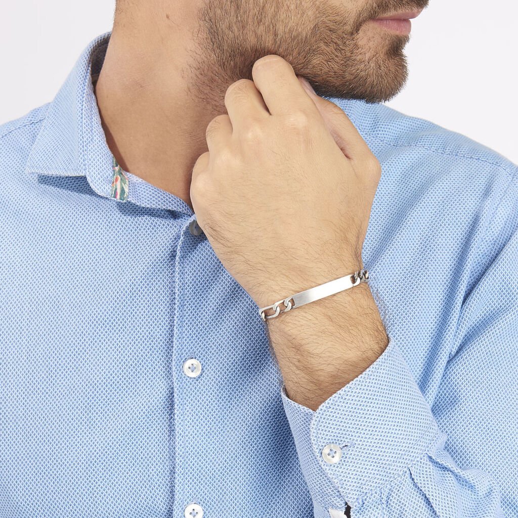 Bracelet Identit&eacute; Vivian Maille Alternee 1/3 Argent Vieilli - Gourmettes Homme | Histoire d&rsquo;Or