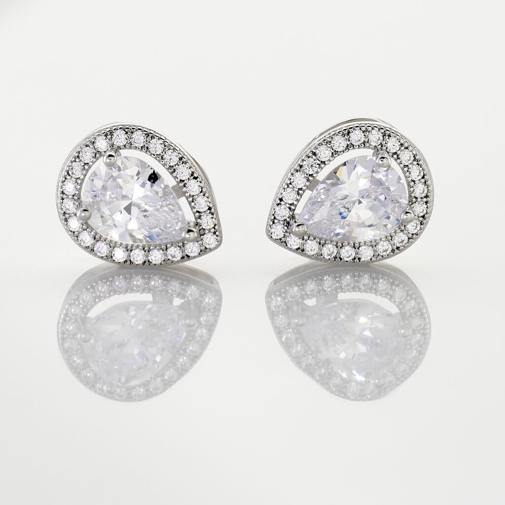 Boucles D'oreilles Puces Pilar Argent Blanc Oxyde De Zirconium - Boucles d'oreilles fantaisie Femme | Histoire d&rsquo;Or