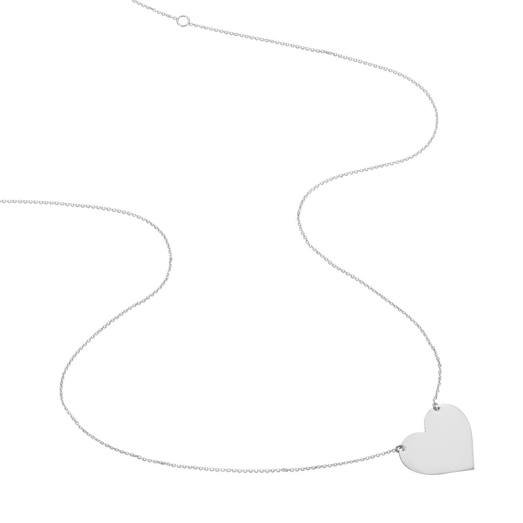 Collier Coeur Gravable Or Blanc - Cadeaux de naissance Femme | Histoire d’Or