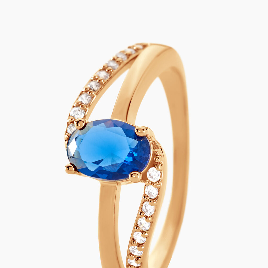 Bague Tyana Plaqu&eacute; Or Jaune Pierre De Synthese Et Oxyde De Zirconium - Bagues solitaires Femme | Histoire d&rsquo;Or