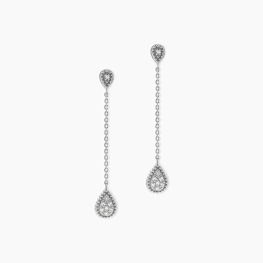 Boucles D'oreilles Pendantes Mariona Or Blanc Diamant - Boucles d'oreilles pendantes Femme | Histoire d&rsquo;Or