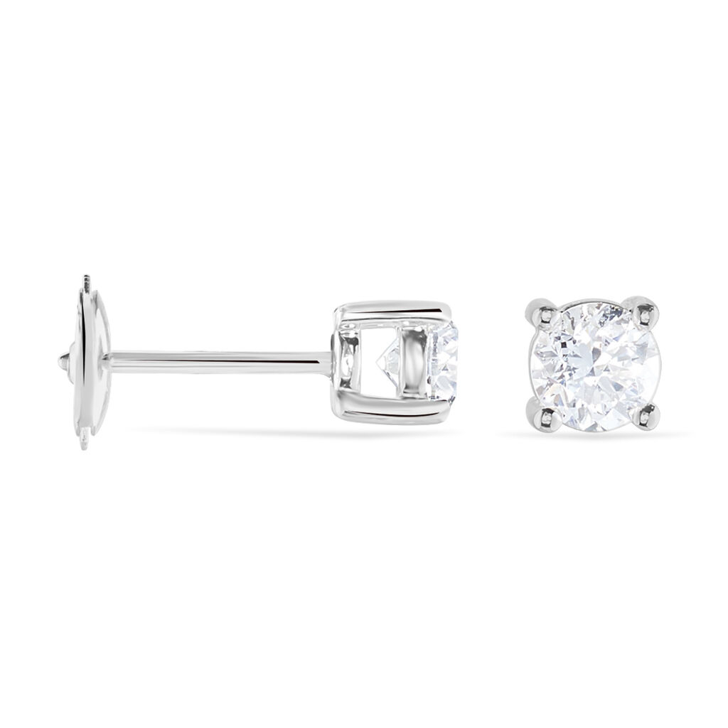Boucles D'oreilles Puces 4 Griffes Or Blanc Diamant Synthetique - Clous d'oreilles Femme | Histoire d&rsquo;Or
