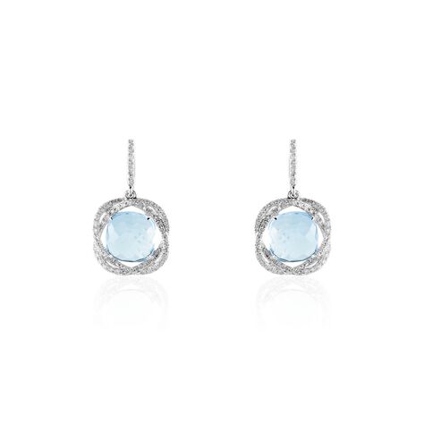 Boucles D'oreilles Puces Marie-jacqueline Or Blanc Topaze Et Diamant - Boucles d'oreilles pendantes Femme | Histoire d&rsquo;Or