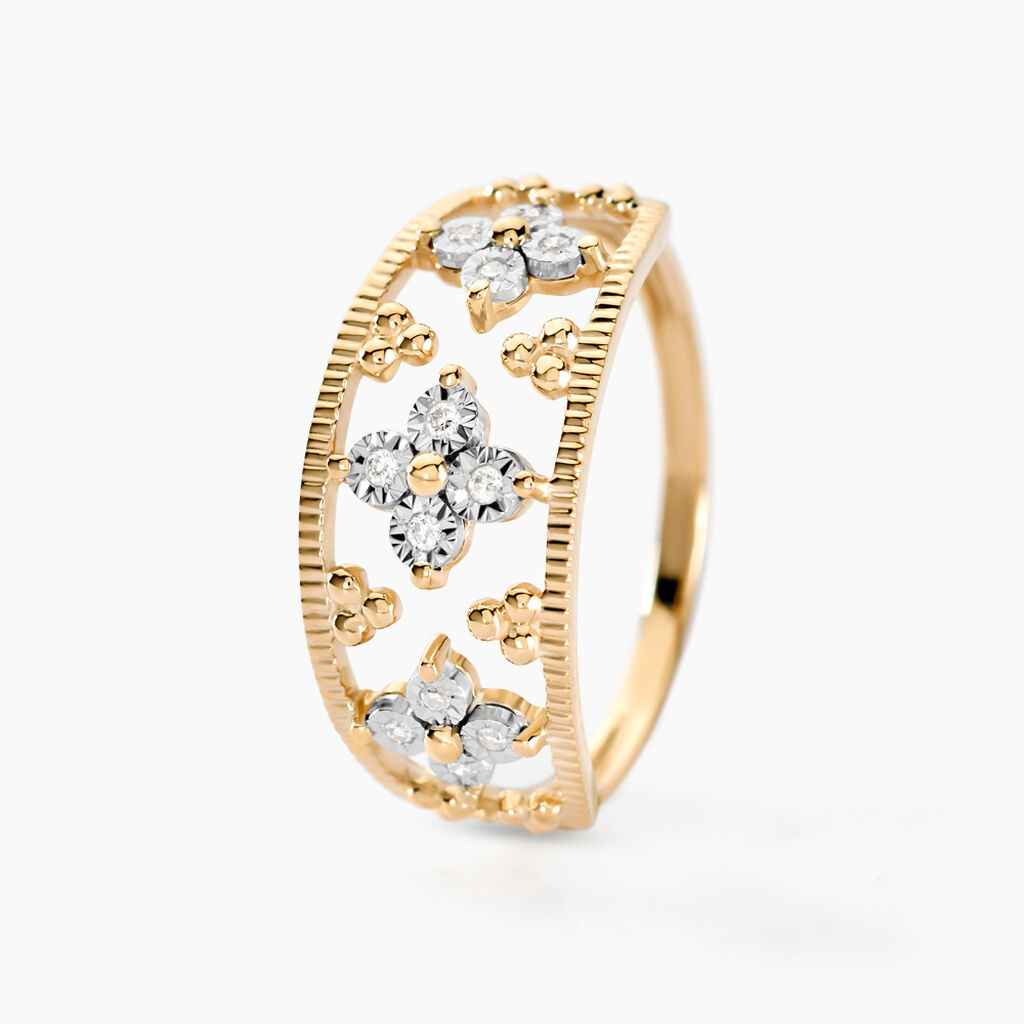 Bague Or Jaune Eternal Spring 3 Fleurs Diamants - Bagues solitaires Femme | Histoire d’Or
