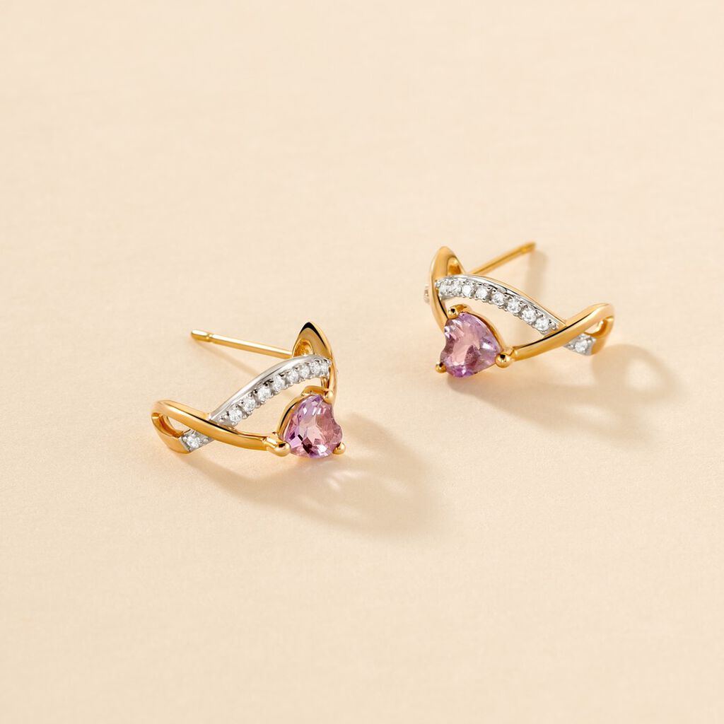 Créoles Clothilde Or Jaune Améthyste Oxyde De Zirconium - Boucles d'oreilles créoles Femme | Histoire d’Or