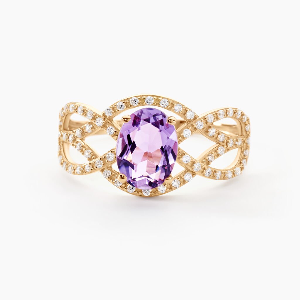 Bague Tina Or Jaune Amethyste Et Oxyde De Zirconium - Bagues solitaires Femme | Histoire d&rsquo;Or