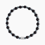 Bracelet Younes Acier Argent&eacute; Agate H&eacute;matite - Bracelets cordon Homme | Histoire d&rsquo;Or