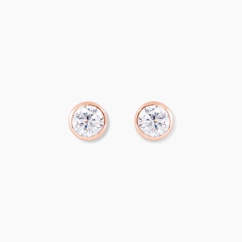 Boucles D'oreilles Puces Elda Serti Clos Or Rose Oxyde De Zirconium - Clous d'oreilles Femme | Histoire d&rsquo;Or