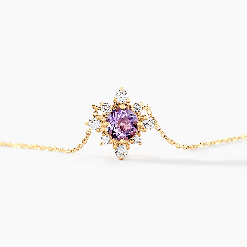 Collier Astrithr Or Jaune Am&eacute;thyste Oxyde De Zirconium - Colliers Femme | Histoire d&rsquo;Or