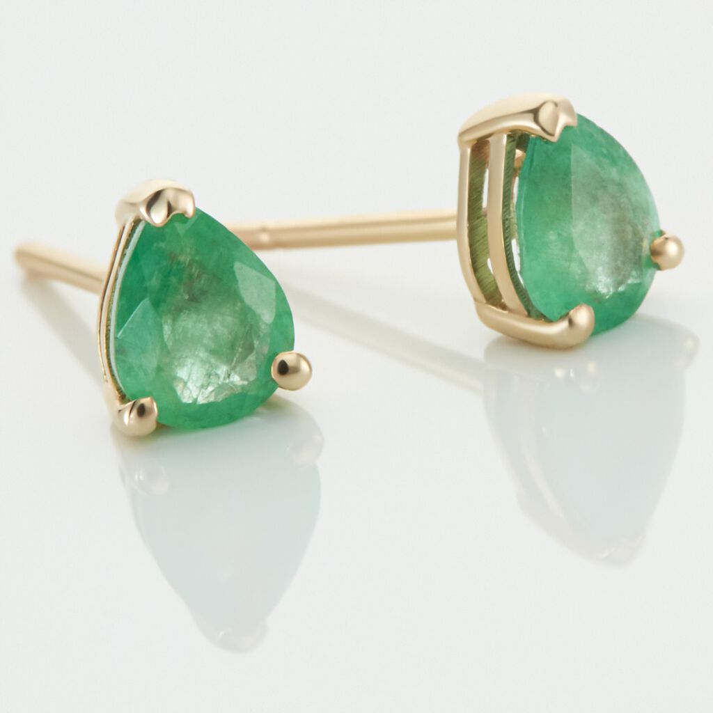 Boucles D'oreilles Puces Or Jaune Pluie D'Eclat Emeraude - Clous d'oreilles Femme | Histoire d&rsquo;Or