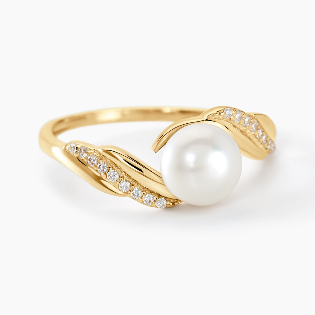 Bague Antoinette Or Jaune Perle De Culture Et Oxyde De Zirconium - Bagues solitaires Femme | Histoire d&rsquo;Or