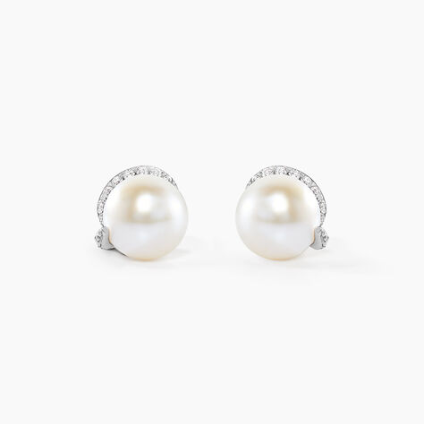 Boucles D'oreilles Puces Lucinda Or Blanc Perle De Culture Et Oxyde - Clous d'oreilles Femme | Histoire d&rsquo;Or