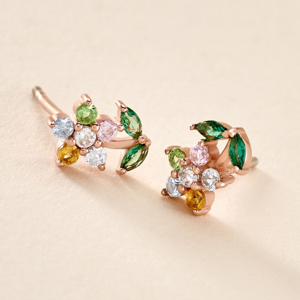 Boucles D'oreilles Puces Moana Argent Rose Oxyde De Zirconium - Boucles d'oreilles fantaisie Femme | Histoire d’Or
