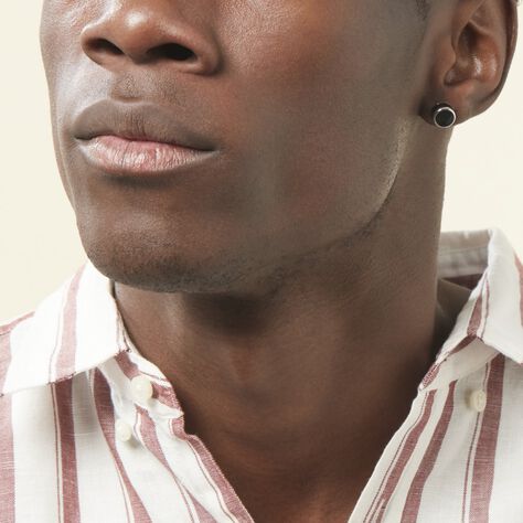Boucle D'oreille Puce Unitaire Maurus Argent Blanc Email - Boucles d'oreilles fantaisie Homme | Histoire d’Or