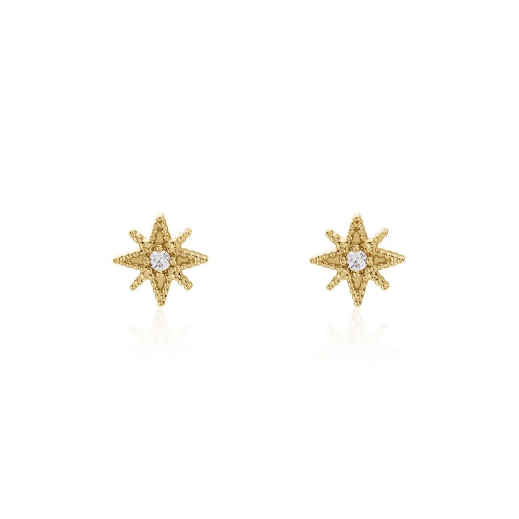 Boucles D'oreilles Puces Frea Plaqué Or Jaune Oxyde De Zirconium - Boucles d'Oreilles Etoile Femme | Histoire d’Or