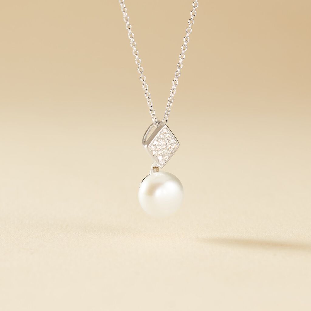 Collier Shirine Argent Blanc Perle De Culture Et Oxyde De Zirconium - Colliers fantaisie Femme | Histoire d&rsquo;Or
