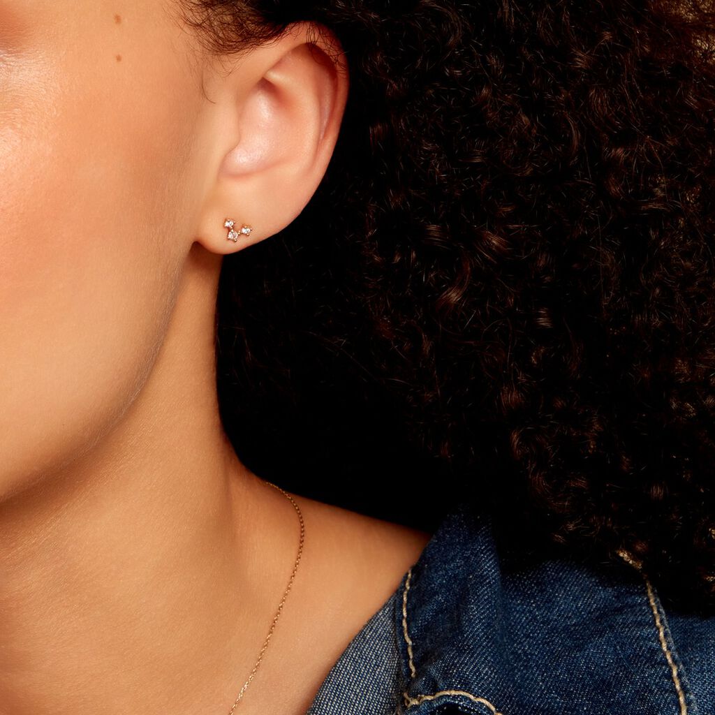 Boucles D'oreilles Puces Athanas Or Jaune Oxyde De Zirconium - Clous d'oreilles Femme | Histoire d’Or