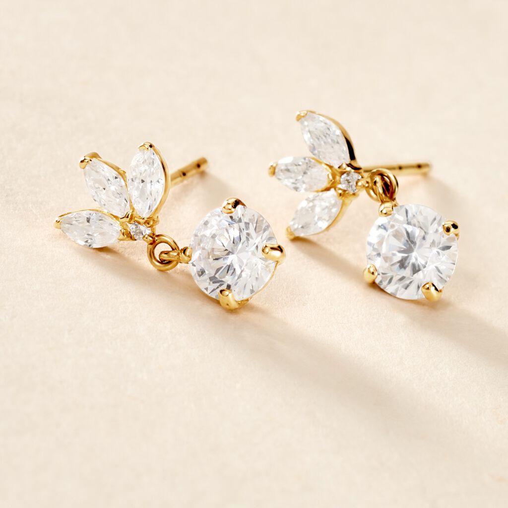 Boucles D'oreilles Pendantes Lavra Or Jaune Oxyde De Zirconium - Boucles d'oreilles pendantes Femme | Histoire d&rsquo;Or
