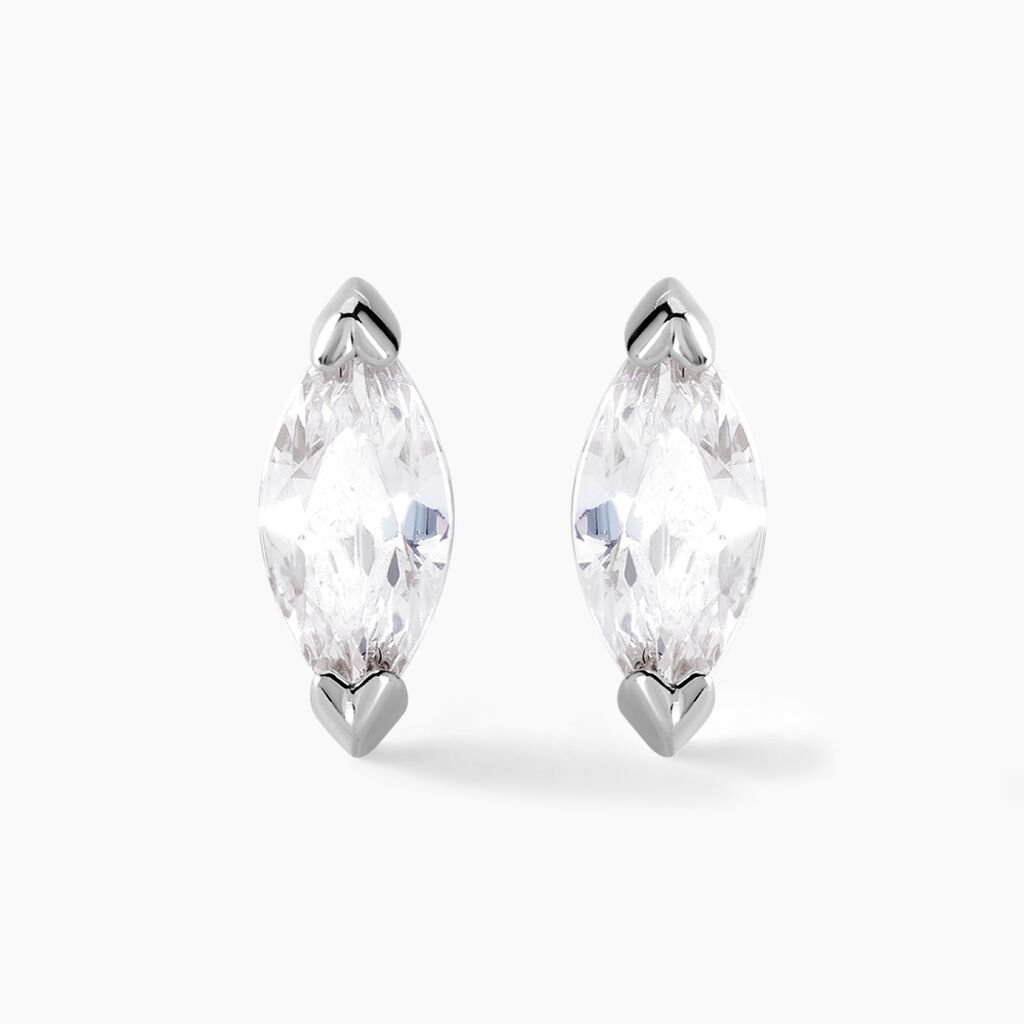 Boucles D'oreilles Puces Navette Argent Blanc Oxyde De Zirconium - Boucles d'oreilles fantaisie Femme | Histoire d’Or