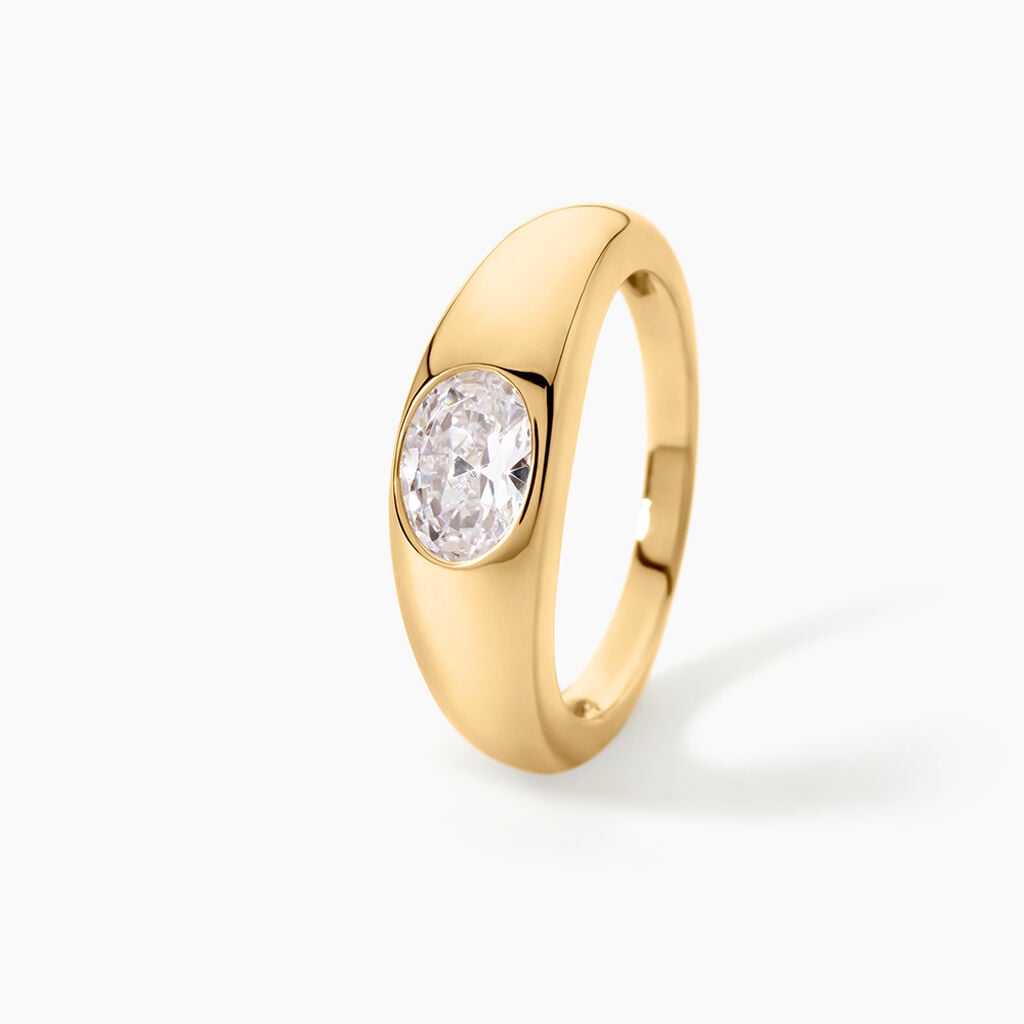 Bague Sunset Riviera Argent Dor&eacute; A L'Or 750/1000 Oxyde De Zirconium - Bagues solitaires Femme | Histoire d&rsquo;Or