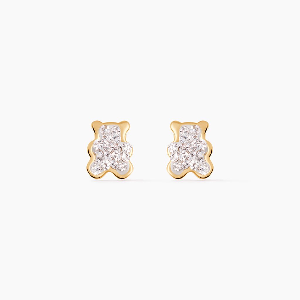 Boucles D'oreilles Puces Emerica Ours 0 Or Jaune Strass - Clous d'oreilles Enfant | Histoire d’Or