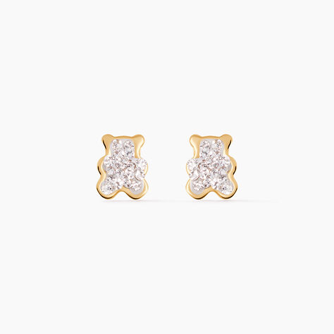 Boucles D'oreilles Puces Emerica Ours 0 Or Jaune Strass - Clous d'oreilles Enfant | Histoire d’Or