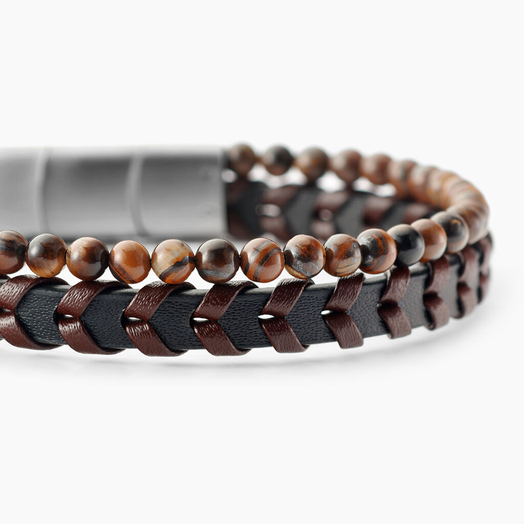 Bracelet Jourdan Cuir De Vache Oeil De Tigre - Bracelets Cuir Homme | Histoire d&rsquo;Or