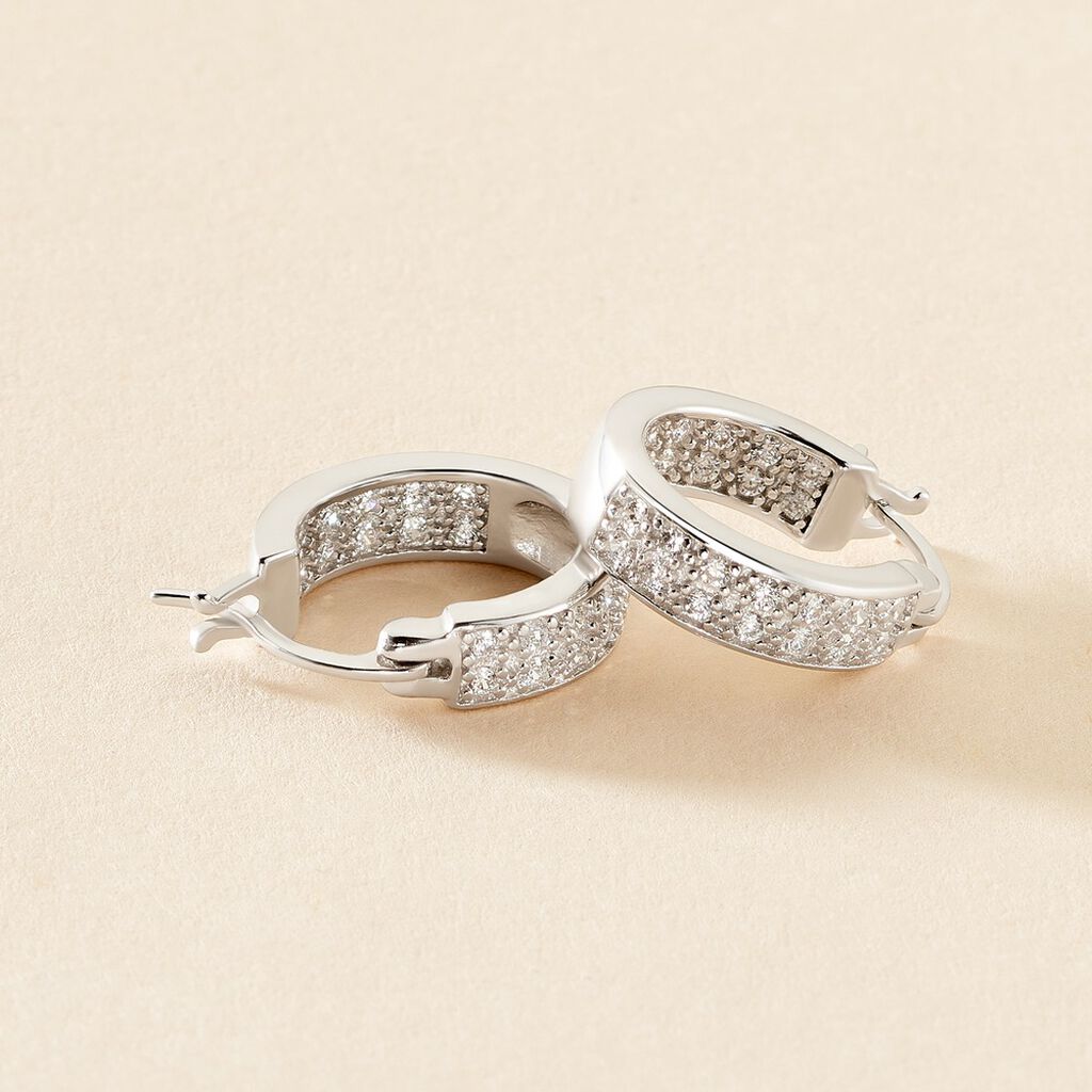 Créoles Argent Blanc Menelas Oxydes De Zirconium - Boucles d'oreilles créoles Femme | Histoire d’Or