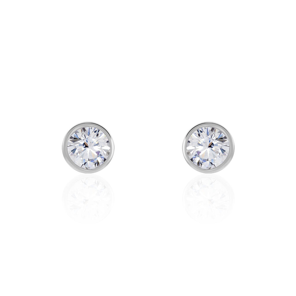 Boucles D'oreilles Puces Elda Serti Clos Or Blanc Oxyde De Zirconium - Clous d'oreilles Femme | Histoire d&rsquo;Or