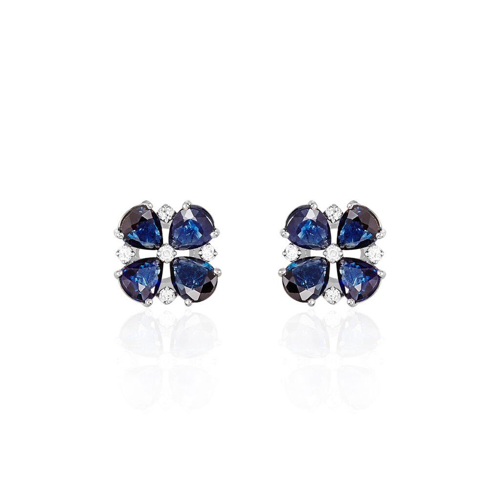 Boucles D'oreilles Puces Or Laura Blanc Saphir Et Diamant - Clous d'oreilles Femme | Histoire d’Or