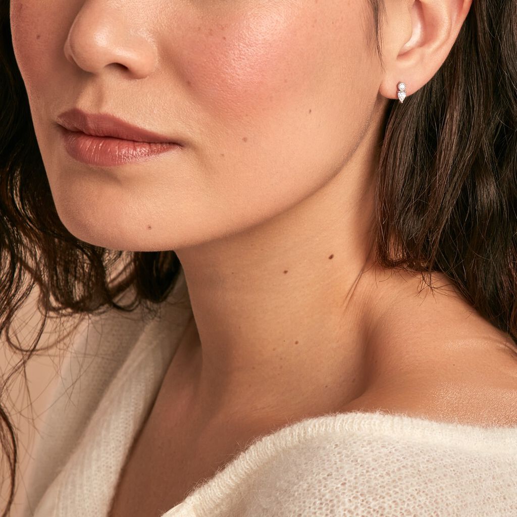 Boucles D'oreilles Puces Argent Blanc Delya Oxyde De Zirconium - Boucles d'oreilles fantaisie Femme | Histoire d’Or