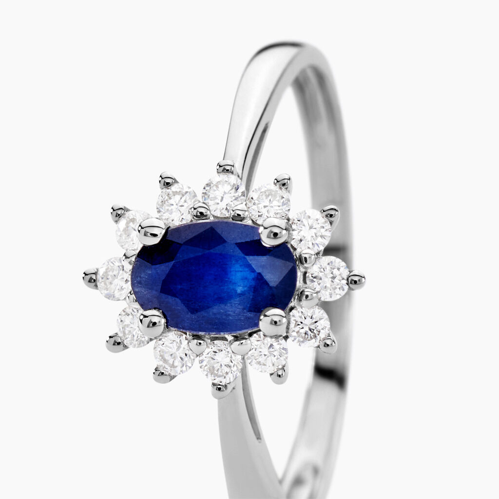 Bague Or Blanc Vladimir  Saphir Diamants - Bagues solitaires Femme | Histoire d’Or