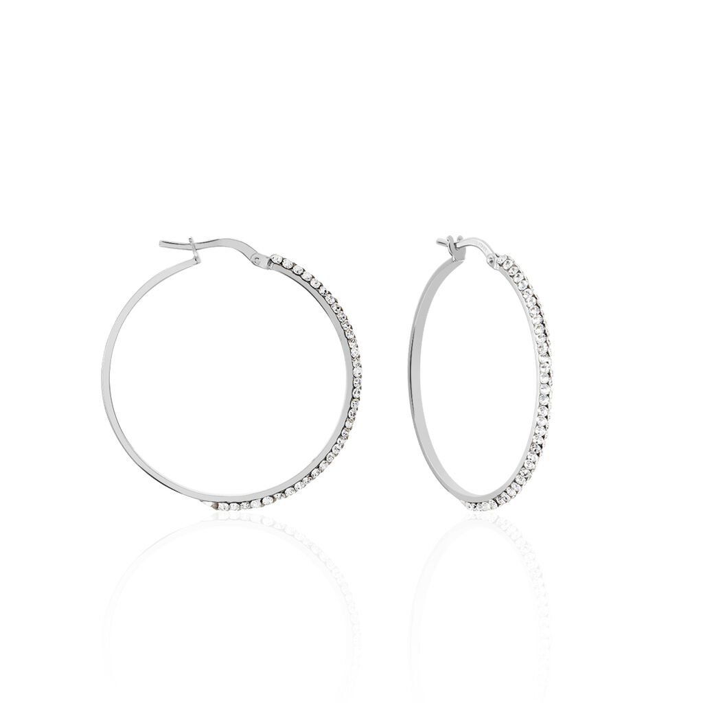 Cr&eacute;oles Sandrine Or Blanc Strass - Boucles d'oreilles empierr&eacute;es Femme | Histoire d&rsquo;Or