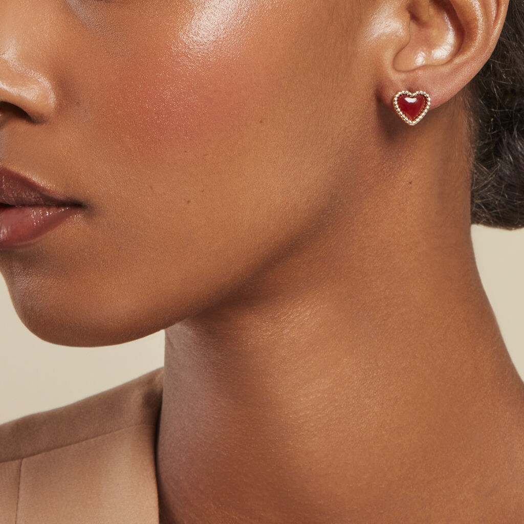 Boucles D'oreilles Puces Par Amour Plaque Or Jaune Agate - Boucles d'oreilles fantaisie Femme | Histoire d’Or